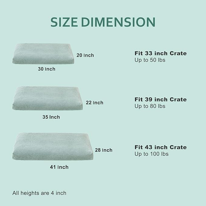 Dog Bed Crate Pad - Machine-Washable Removable Cover with Waterproof Liner, Luxury Dog Couch Bed with Non-Skip Bottom for Medium-Large Dogs & Most Crates (Green,35" x 22")