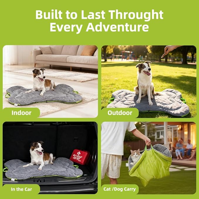 DWCN Doul-use Portable Dog Bed Mat with Handle, All Season Available Washable Dog Crate Sleeping Pad for Medium to Large Dogs, Pet Supplies Carry Bag for Outdoor/Car, 47 x 32 Inches, Grey