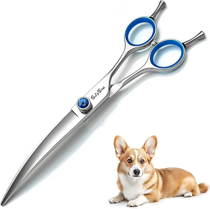 7.5inch Curved Dog Grooming Scissors, VG10 Stainless Steel Sharp Professional Dog Scissors for Grooming, 25° Bend Safety Pet Trimming Shears for Dogs Cats Groomer, with Ergonomic Handle
