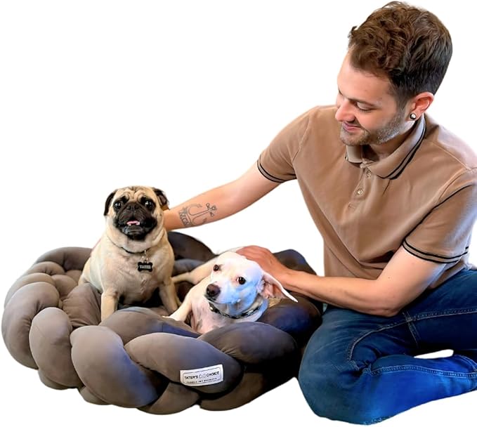Tater's Choice 32" Dog Bed - Premium Braided Dog Bed - Luxurious and Durable Pet Beds with Plush Polyester Filling, Non-Slip Base, and Stylish Design, Washable Mattress, Charcoal Grey, 32 inch, Medium