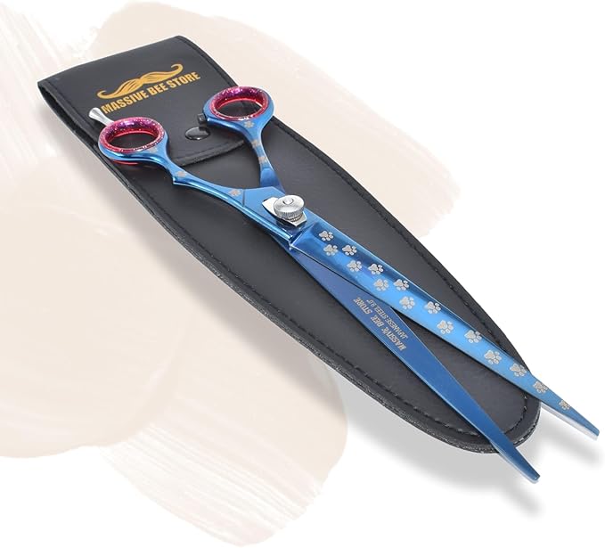 Pet Grooming Scissor Dog Blade scissor Pet Grooming Scissors Dog Hair Cutting Shears with Bag for Professional Right Hand Pet Groomer (Blue Straight, 9.0")