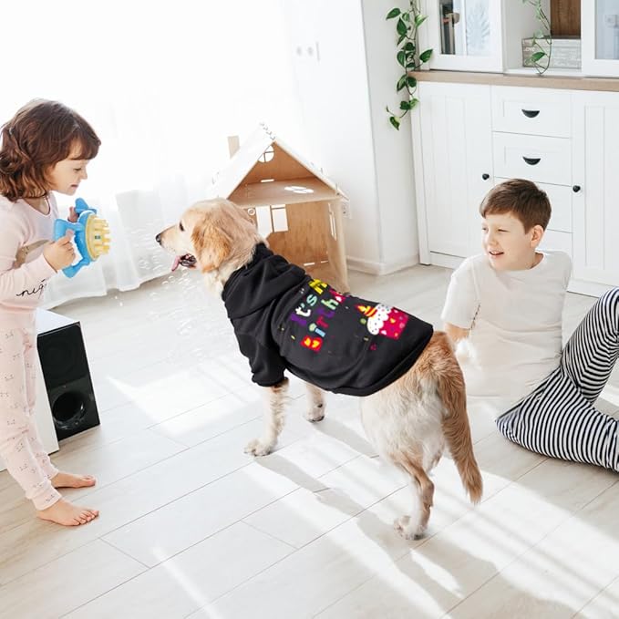 GreenJoy Dog Sweater Dog Hoodie Cold Weather Coat Hooded Sweatshirt for Puppies,Cats, Small Medium Large Dogs (Black(It's My Birthday), Medium)