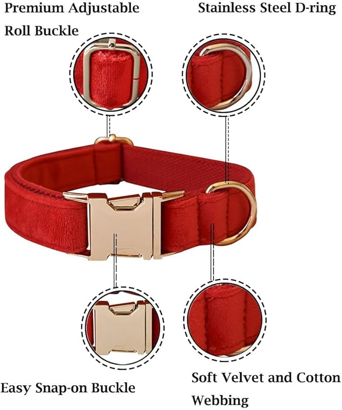 Velvet Dog Collar and Leash Set, Bright & Stylish Leash and Collar Set, Durable Pet Collars with Heavy Duty Quick Release Metal Buckle Adjustable for Samll Medium Large Dogs or Cats