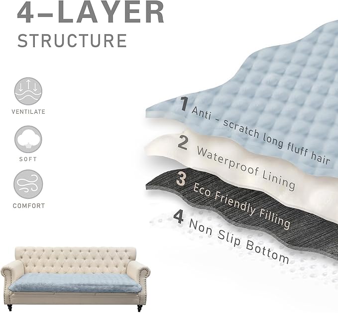 Dogs/Cats Bed Mats, Dog Pad Washable Removable Couch Cover with Anti-Slip Back, Plush Long Fur Mat, Perfect for Small, Medium and Large Dogs.(Light Gray-Bubble, 30"x53")
