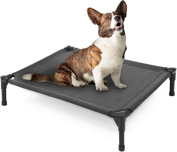 Elevated Dog Bed - Raised Dog Cot Fits Up to 150 LBs, Heavy Duty Pet Cot with Durable Supportive Mesh, Indoor & Outdoor, Dark Grey