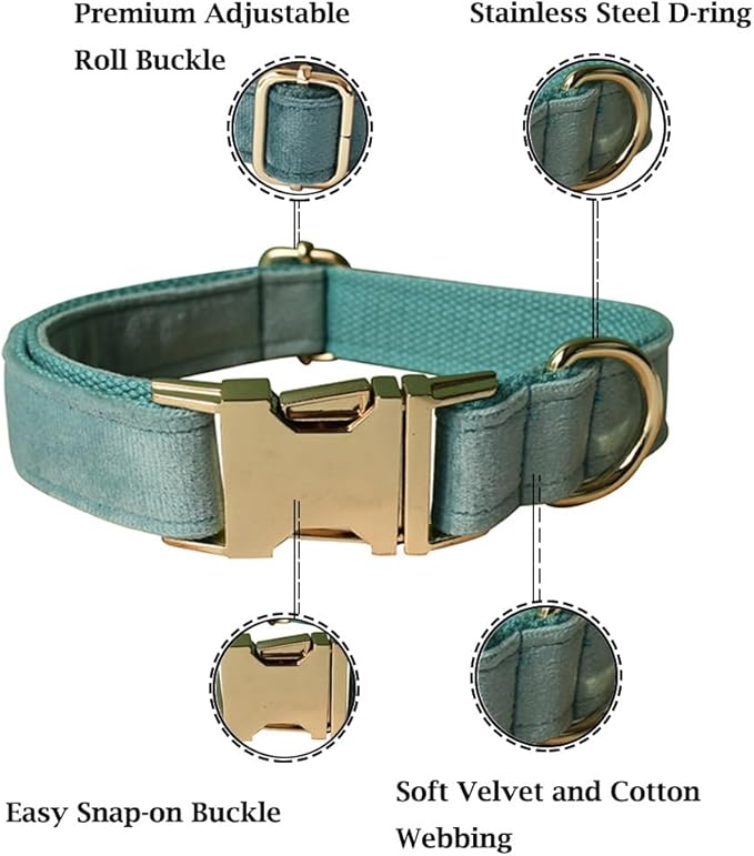 Velvet Dog Collar and Leash Set, Bright & Stylish Leash and Collar Set, Durable Pet Collars with Heavy Duty Quick Release Metal Buckle Adjustable for Samll Medium Large Dogs or Cats