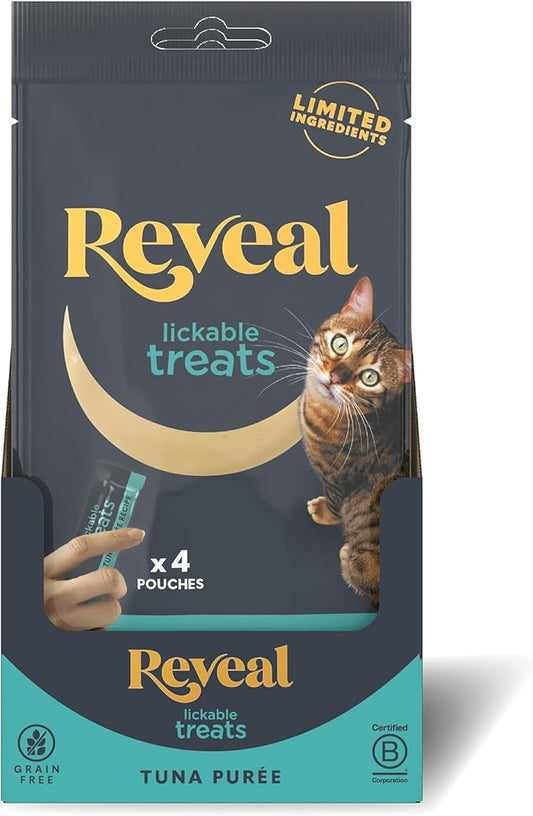 Reveal Natural Lickable Purée Cat Treats, Grain Free and Made with Limited Ingredients, Tuna Recipe Squeeze Up Cat Treats (40 x 0.5 oz Pouches)