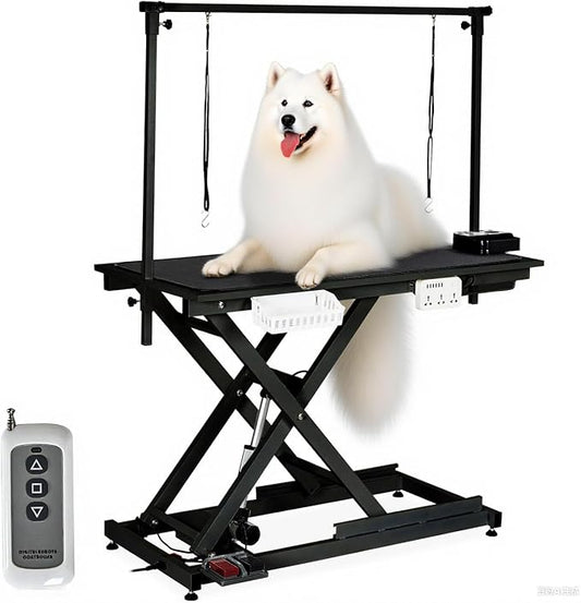 50" Large Dog Grooming Table, Heavy Duty Hydraulic Lift Dog Grooming Table with Aluminium Overhead Arm, Anti Slip Tabletop, 6 Usb Ports for Home and Salon, Maximum Capacity Up to 300Lb, Black