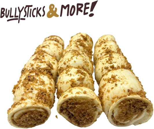 BULLYSTICKS & MORE 10-12" Beef Cheek Rolls for Dogs (Bully Bites Dusted - 3 Count) - Beef Cheek Bones for Dogs - Dog Parents Choice - Premium No Hide Rolls
