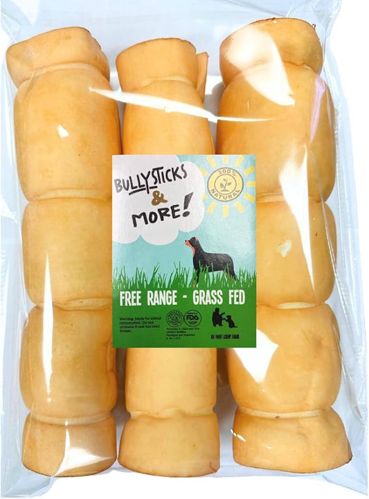 BULLYSTICKS & MORE 10-12" Beef Cheek Rolls for Dogs (Peanut Butter Flavor - 3 Count) - Beef Cheek Bones for Dogs - Dog Parents Choice - Premium No Hide Rolls