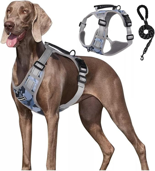 Dog Harness No Pull Adjustable Reflective,for Medium and Large Small Dog with Leash 59.06in (Camouflage, L)