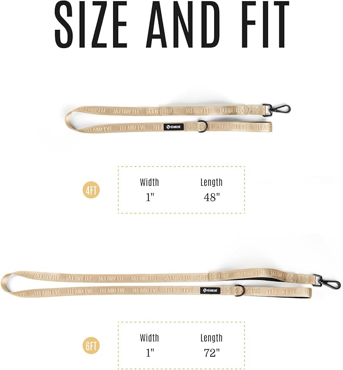 2025 New Edition, Fei & Eve Classic Dog Leash - 4FT, Dual Padded Handles, 360° Swivel Hook, Heavy Duty 210D Nylon - No-Pull Design with Traffic Control Handle - for Small/Medium/Large Dogs, Champagne