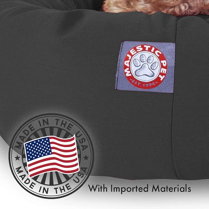 Majestic Pet 40 Inch Poly-Cotton Sherpa Calming Dog Bed Washable – Cozy Soft Round Dog Bed with Spine for Head Support - Fluffy Donut Dog Bed 40x29x9 (inch) – Round Pet Bed Large - Gray