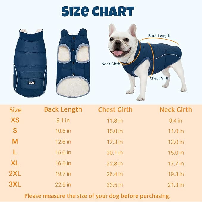 SlowTon Dog Coat - Warm Dog Winter Coat Waterproof, Reflective Winter Jacket with Pocket, Puppy Fleece Vest Pet Apparel Cold Weather Clothes for Small Medium Large Dogs Boy Girl (Navy, S)