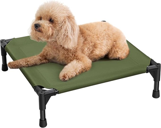 Love&go Elevated Dog Bed with Metal Frame, Cooling Raised Pet Cot for Dog and Cat (S - Olive Green Bed, Small-18.5x18.5x5.5 inch)