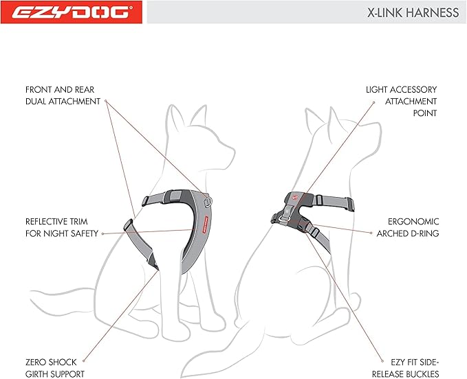 EzyDog X-Link Dog Harness – Reflective and Padded No Pull Dog Harness for Training and Everyday Walks with 2 Leash Attachment Points (Small, Red)