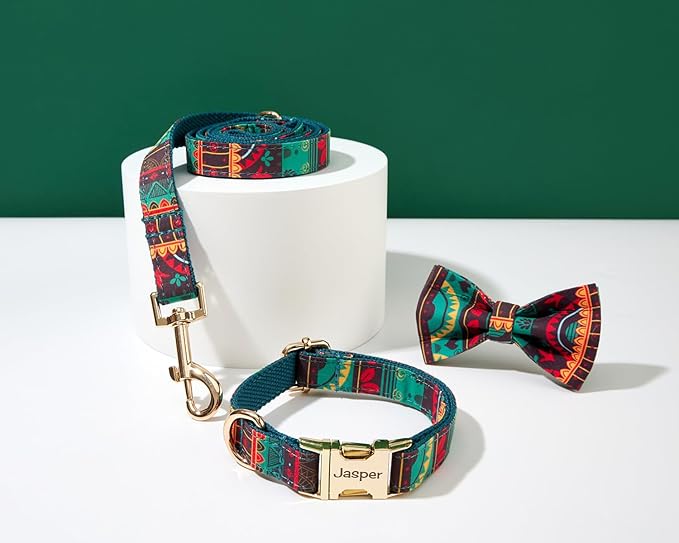 Custom Engraved Dog Collar with Name and Phone Number, Personalized for Small, Medium, and Large Dogs (Bohemian)