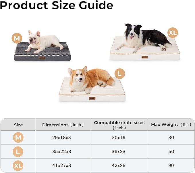 Orthopedic Dog Crate Bed for Large Sized Dog - Waterproof Puppy Bed for 36 Inch Kennel with Removable Washable Corduroy Cover, Support with Egg Crate Foam Filling, Grey
