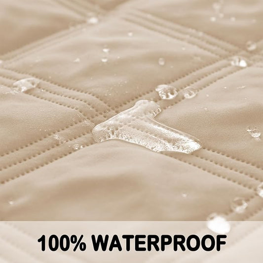 fuguitex Waterproof Dog Blanket Reversible for Small Dogs Resistant Leakproof Washable Couch Cushion Bed Protector Cover for Indoor Furniture Pet Friendly（82"*82",Beige+Taupe