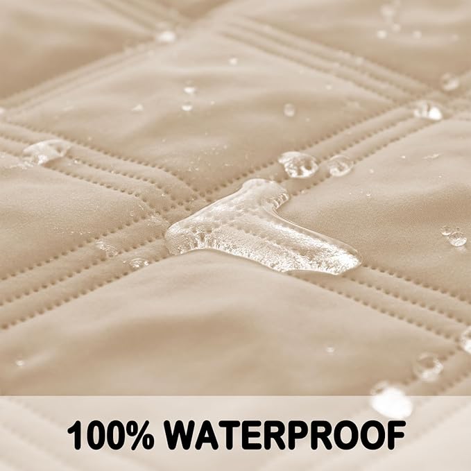 fuguitex Waterproof Dog Blanket Reversible for Small Dogs Resistant Leakproof Washable Couch Cushion Bed Protector Cover for Indoor Furniture Pet Friendly（82"*102",Beige+Khaki