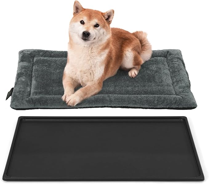 Machine-Washable Dog Bed Pad & Tray for 36-Inch Kennel, Non-Slip Flat Cozy Sleeping Mat & Easy-Clean Plastic Replacement Crate Pan, Comfortable & Durable for Dogs, Rabbits, Cats, Various Pets