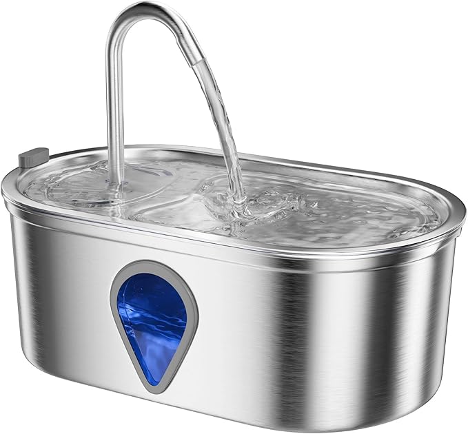 Cat Water Fountain Stainless Steel, 3.5l/118oz Cat Fountains with Water Level Window Water Fountains for Cats Indoor, Automatic Cat Water Dispenser Indoor（118oz）