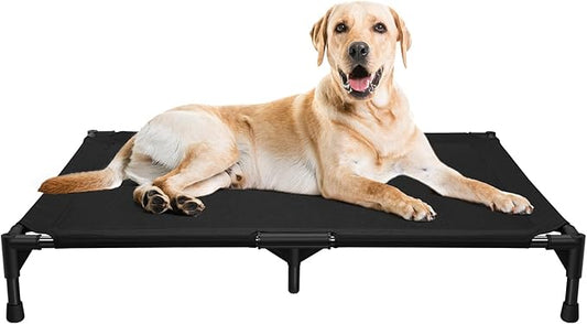 Love&go Elevated Dog Bed with Metal Frame, Cooling Raised Pet Cot for Dog and Cat (Large- 34.5x25.5x5.5 inch, L - Black Bed)