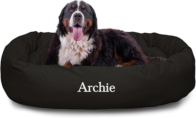 Majestic Pet Personalized 52 Inch Bagel Calming Dog Bed Washable – Cozy Soft Round Dog Bed with Spine Support for Dogs to Rest Their Head - Fluffy Donut Dog Bed 52x35x11 (Inch) - X-Large – Black