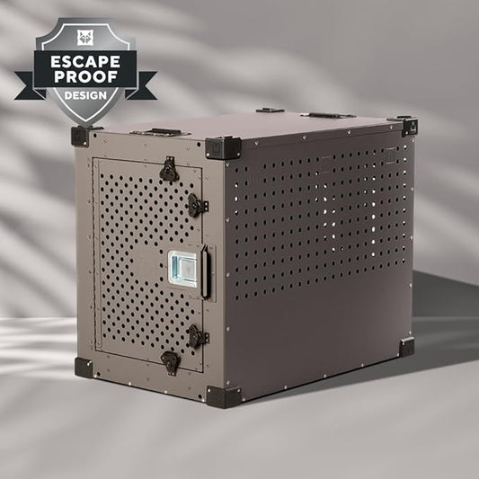 Impact Indestructible High Anxiety Crate for Intermediate Dogs - Heavy Duty Escape Proof Indoor Dog Kennel with Powder-Coated Aluminum - Ideal for Escape Artists (Gray, 34" (34.5" L x 23" W x 29" H)