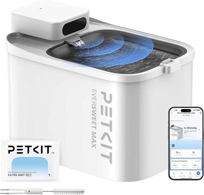 PETKIT EVERSWEET MAX Cordless Cat Water Fountain with Motion Sensor, 101 oz/3L Pet Fountain for Cats Dogs Inside, Automatic Cat Water Dispenser Battery Operated (White-Cordless, 3L)