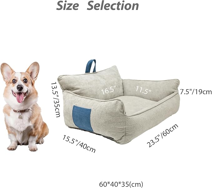 Small Dog Bed, Washable Pet Bed with Removable Cover, with Sides, Carry Handle & Side Pockets .Plush Chenille Orthopedic Pet Bed Couch for Small Breed Dogs & Cats .Calming