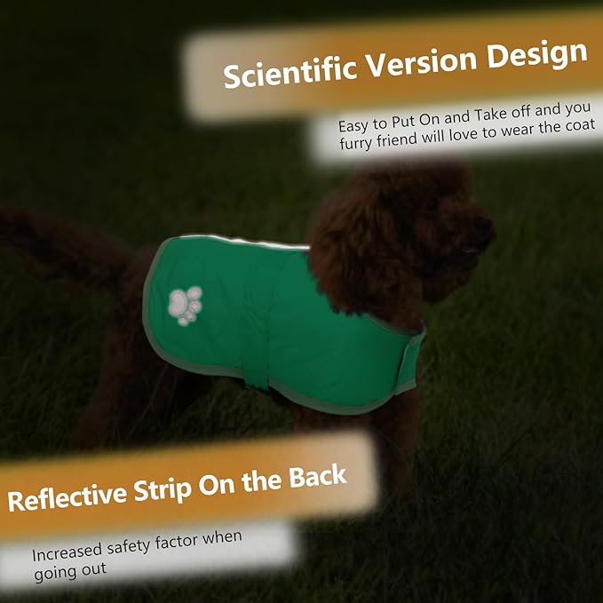 Queenmore Dog Winter Coat, Cold Weather Fleece Jacket for Dogs, Waterproof Reflective Reversible, for Small, Medium and Large Dogs (Green, L)