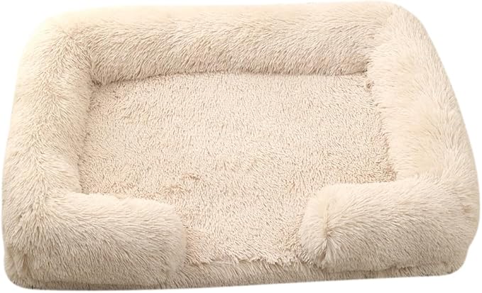 Orthopedic Dog Bed for XXL Dogs - Washable Memory Foam Pet Sofa, Fluffy Plush Rectangular Bed, Waterproof Anti-Anxiety Couch, Light Brown, XXL