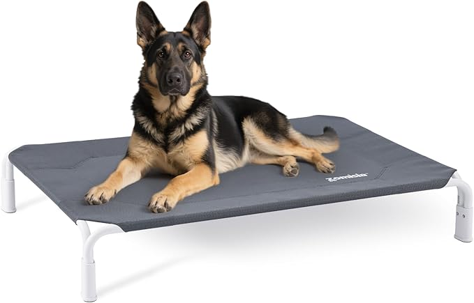 XL Elevated Dog Cot Bed Tool-Free Assembly - Outdoor Raised Dog Cooling Bed Frame for Large Pets, Summer Pet Hammock Off Ground with Non-Slip Feet & Waterproof Teslin Mesh, 48x33 Inch