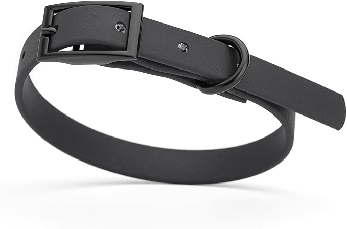 Dogline Biothane Coated Webbing Dog Collar with Black Metal Hardware: Durable Easy-Clean Everyday Collar for Dogs - Comfortable Adjustable Odor-Resistant Pet Collar, W1/2" x L9-12, Black
