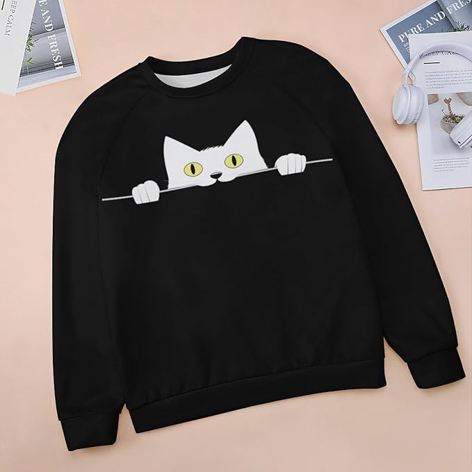 Womens Ugly Christmas Sweatshirt Funny Cat Dog Printed Xmas Pullover Shirts Crewneck Long Sleeve Graphic Hoodies