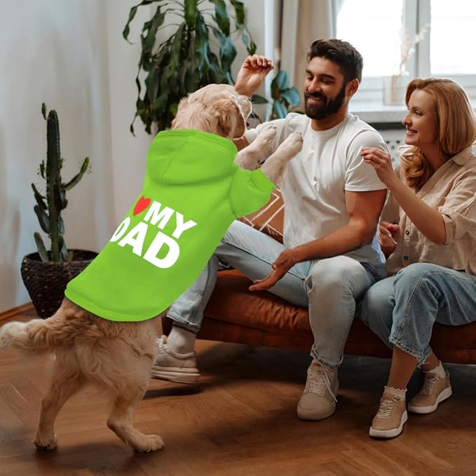 GreenJoy Dog Sweater Dog Hoodie Cold Weather Coat Hooded Sweatshirt for Puppies,Cats, Small Medium Large Dogs (Green(I Love My Dad), X-Large)