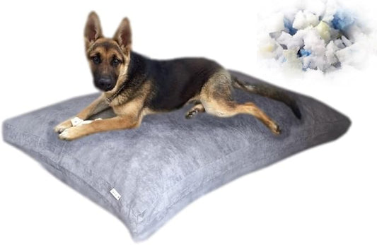 55''x37 Gray Microsuede Extra Large Size Mixed Shredded Memory Foam Premium Overfilled Pet Dog Orthopedic Pillow Bed with Waterproof - Resistant Inner Cover + Free Bonus 2nd External Cover