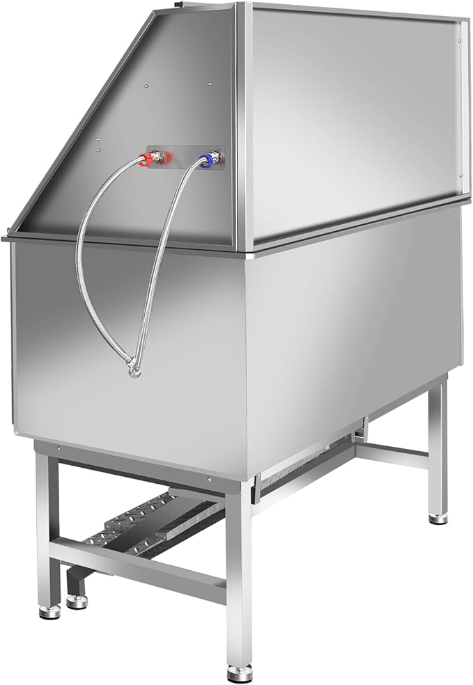 Stainless Steel Dog Washing Station For Large Dogs, Dog Grooming Tub For Home, Professional Dog Bathtub Bathing Station, Pet Wash Station, Dog Shower Tub With Stairs, Drain & Door