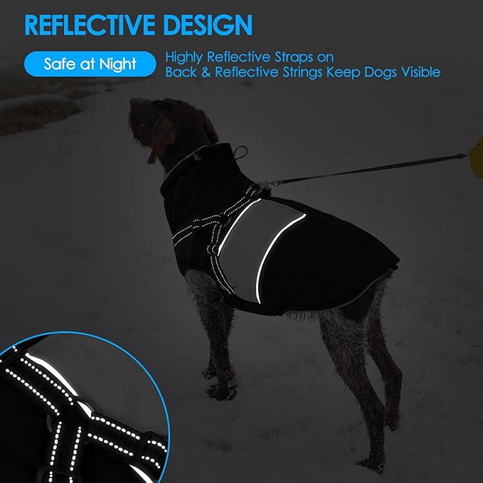 KOESON Dog Coat, Windproof Dog Winter Coat with Harness Built in for Extra Large Dogs, Waterproof Reflective Pet Snow Jacket with Warm Fleece Lining for German Shepherd, Labrador Retriever