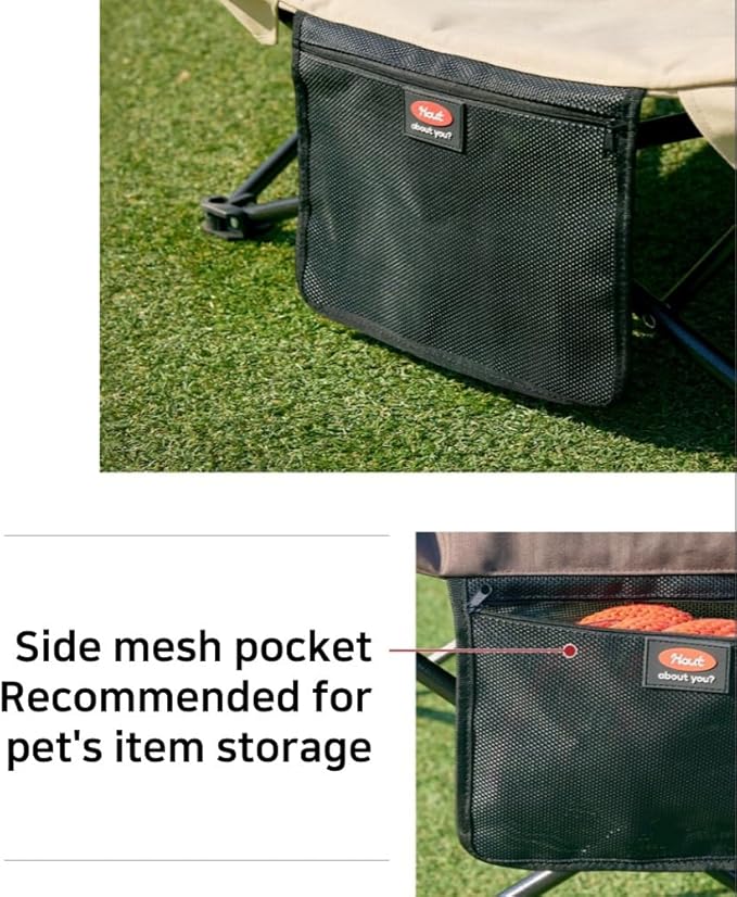 Two Heights in One, Dog Bed Cot for Pet, Waterproof Mesh, Adjustable Height, Indoor/Outdoor (Khaki Brown, Medium)