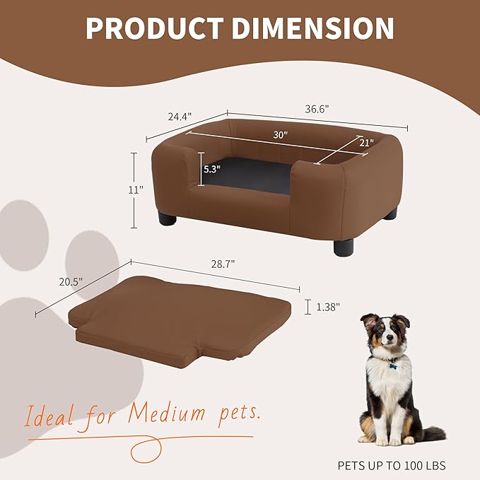 37-Inch Modern Pet Sofa with PU Scratch-Resistant Fabric and Adjustable Legs, Elevated Dog Couch for Small and Medium Dogs, Comfortable Dog Sofa Bed