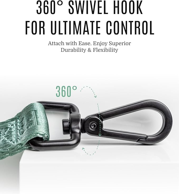 2025 New Edition, Fei & Eve Classic Dog Leash - 4FT, Dual Padded Handles, 360° Swivel Hook, Heavy Duty 210D Nylon - No-Pull Design with Traffic Control Handle - for Small/Medium/Large Dogs, Green