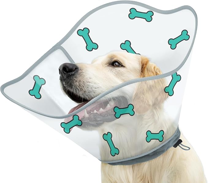 Elizabethan Dog Cone Collar, Adjustable Pet Cone to Stop Licking, Durable Plastic Neck Cone After Surgery for Small, Medium Large Dogs, Bone 2XL