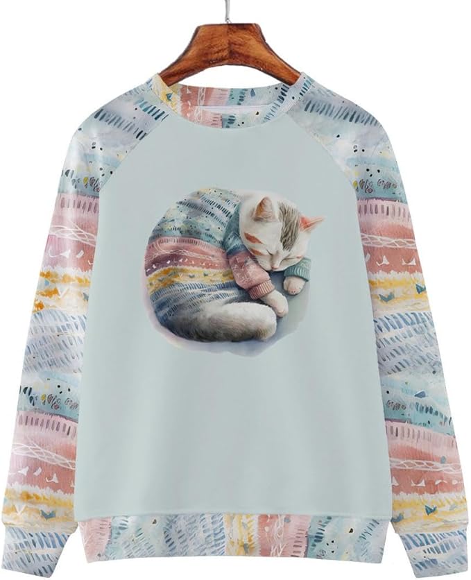 IVERIRMIN Womens 3D Cat Crewneck Sweatshirts Casual Cute Long Sleeve Shirts Pullover Tops Graphic Loose Fit Sweater for Women