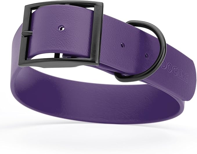 Dogline Biothane Coated Webbing Dog Collar with Black Metal Hardware: Durable Easy-Clean Everyday Collar for Dogs - Comfortable Adjustable Odor-Resistant Pet Collar, W1.5 x L16-20", Violet Purple