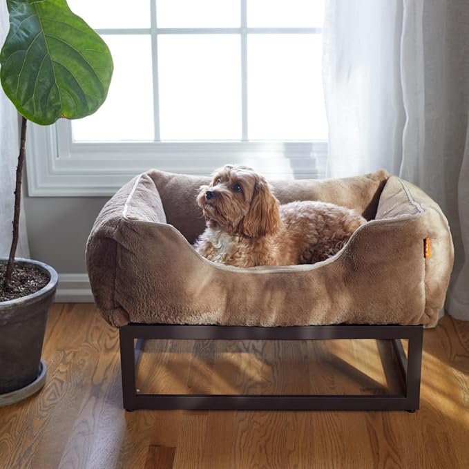 FUZI Luxury Up Pup Elevated Dog Bed, Premium Indoor & Outdoor Raised Pet Bed, Chew-Proof & Durable, Breathable Design for Comfort & Support, Dog Cot Small 26x17x8 Dark Brown