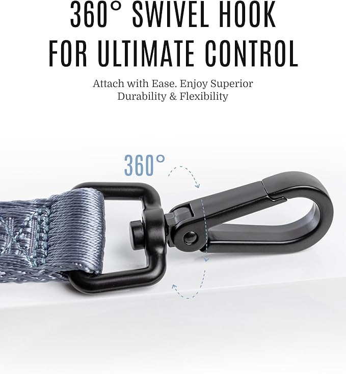 2025 New Edition, Fei & Eve Classic Dog Leash - 6FT, Dual Padded Handles, 360° Swivel Hook, Heavy Duty 210D Nylon - No-Pull Design with Traffic Control Handle - for Small/Medium/Large Dogs, Blue