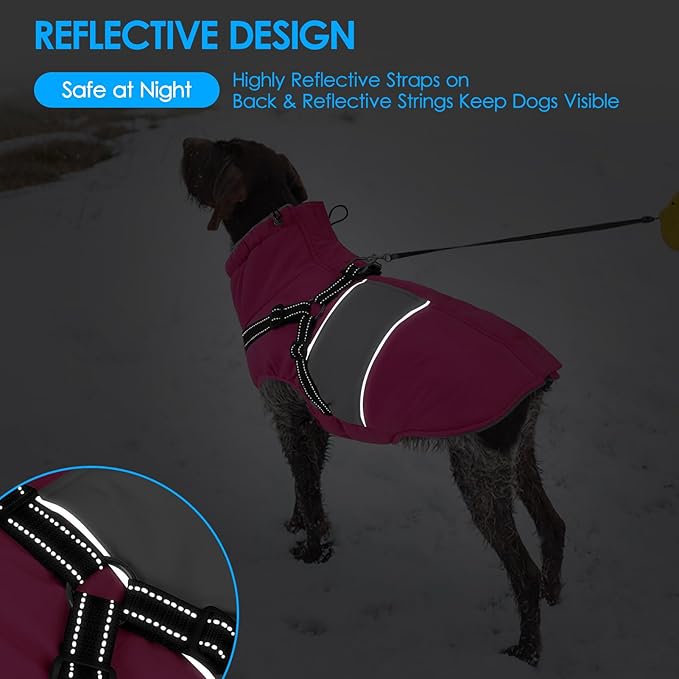 KOESON Dog Coat, Windproof Dog Winter Coat with Harness Built in for Extra Large Dogs, Waterproof Reflective Pet Snow Jacket with Warm Fleece Lining for German Shepherd, Labrador Retriever
