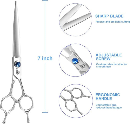 7" Dog Grooming Scissors, Premium Stainless Steel Pet Straight Shears for Dogs, Cats, and Small Animals, Sharp for Grooming Thick Hair